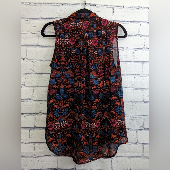 H&M Black Floral Sheer Sleeveless Blouse Women's Size 6 Small - Picture 2 of 6